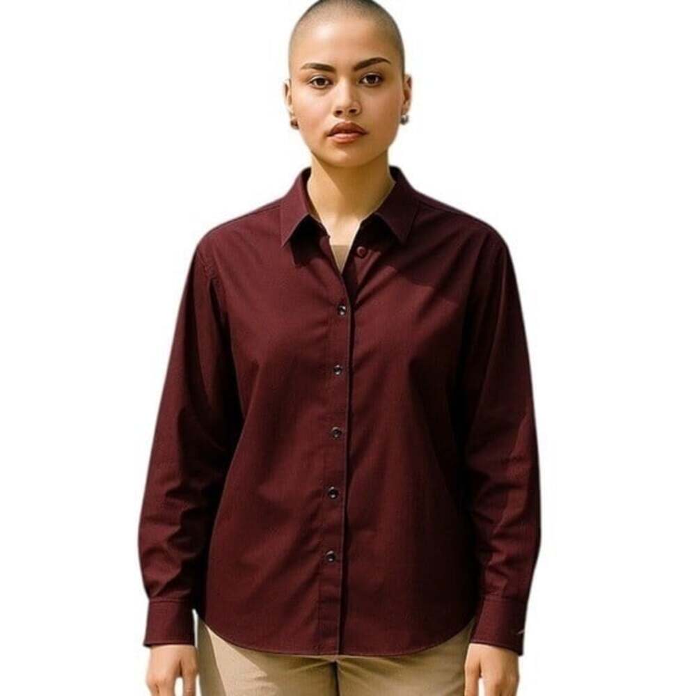 Jockey Wrinkle Resistant Burgundy Long Sleeve Button Down Shirt Ladies Size M